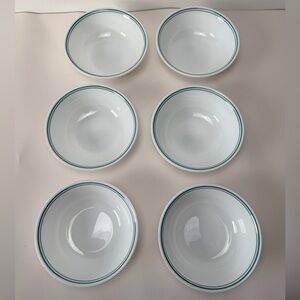 Vintage Corelle White Blue Green Stripe Soup Cereal Bowl 6" Lot of 6 Cottage